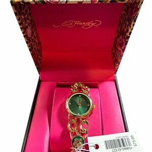 Ed Hardy Women's Gold Chain Watch with Green Dial